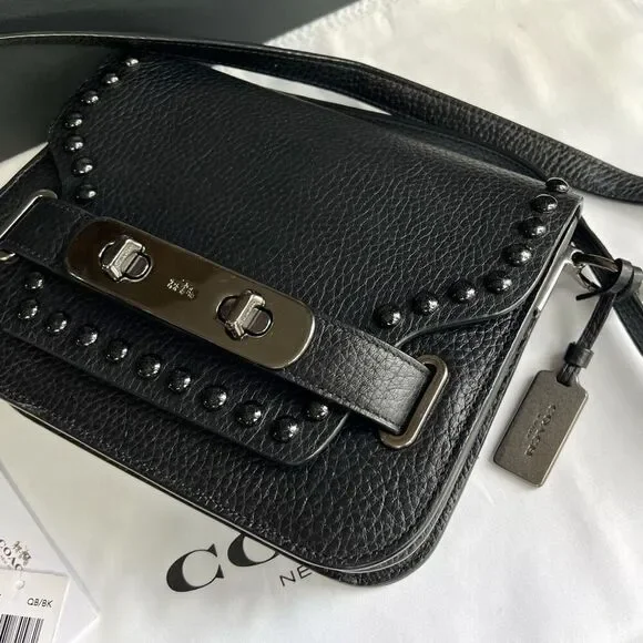 🖤🩶Coach Swagger Saddle / Shoulder Bag Black w/ Rivets & Gunmetal Hardware $400 - Picture 10 of 17